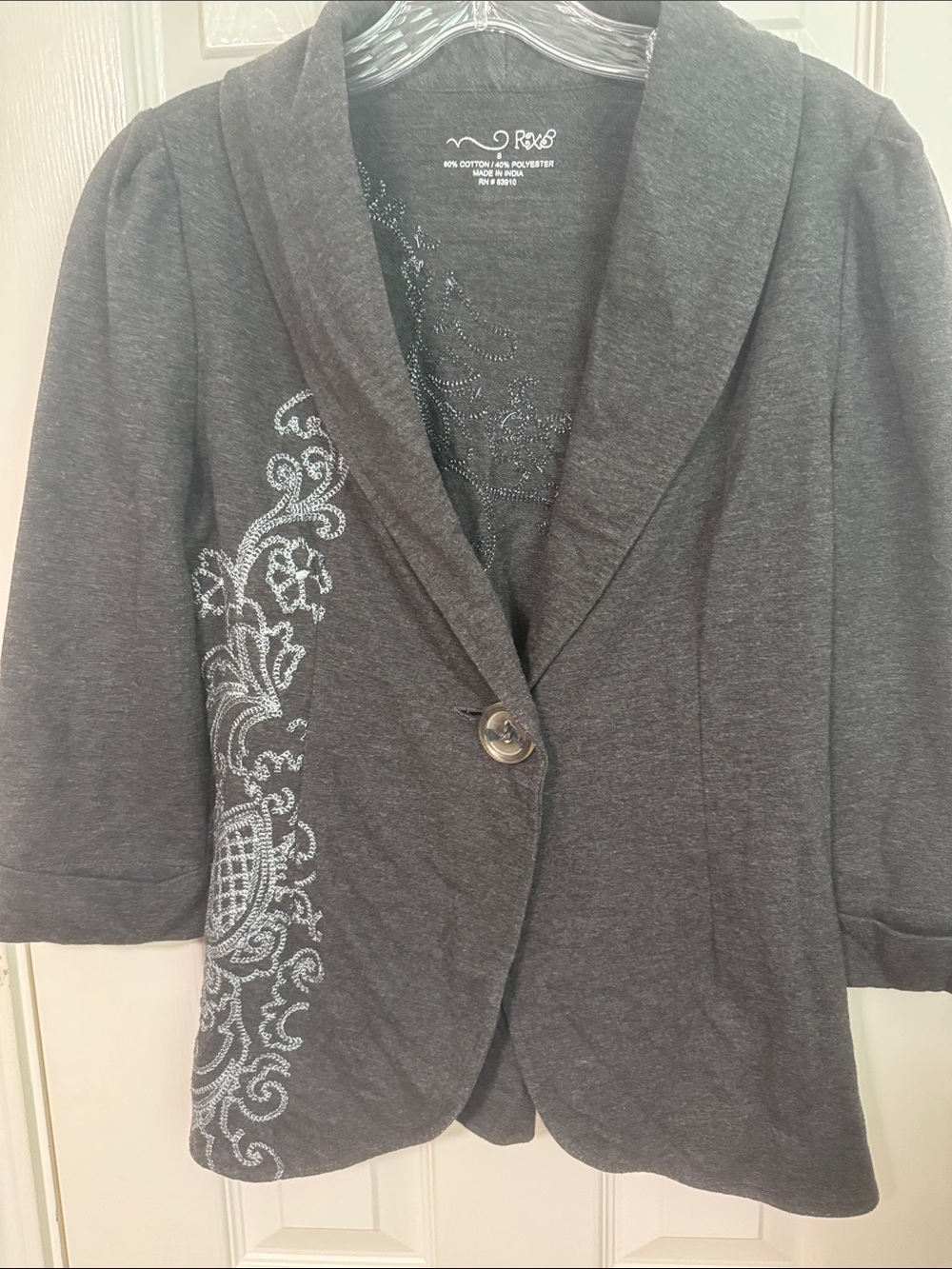 Charcoal Embroidered Women's Blazer Jacket